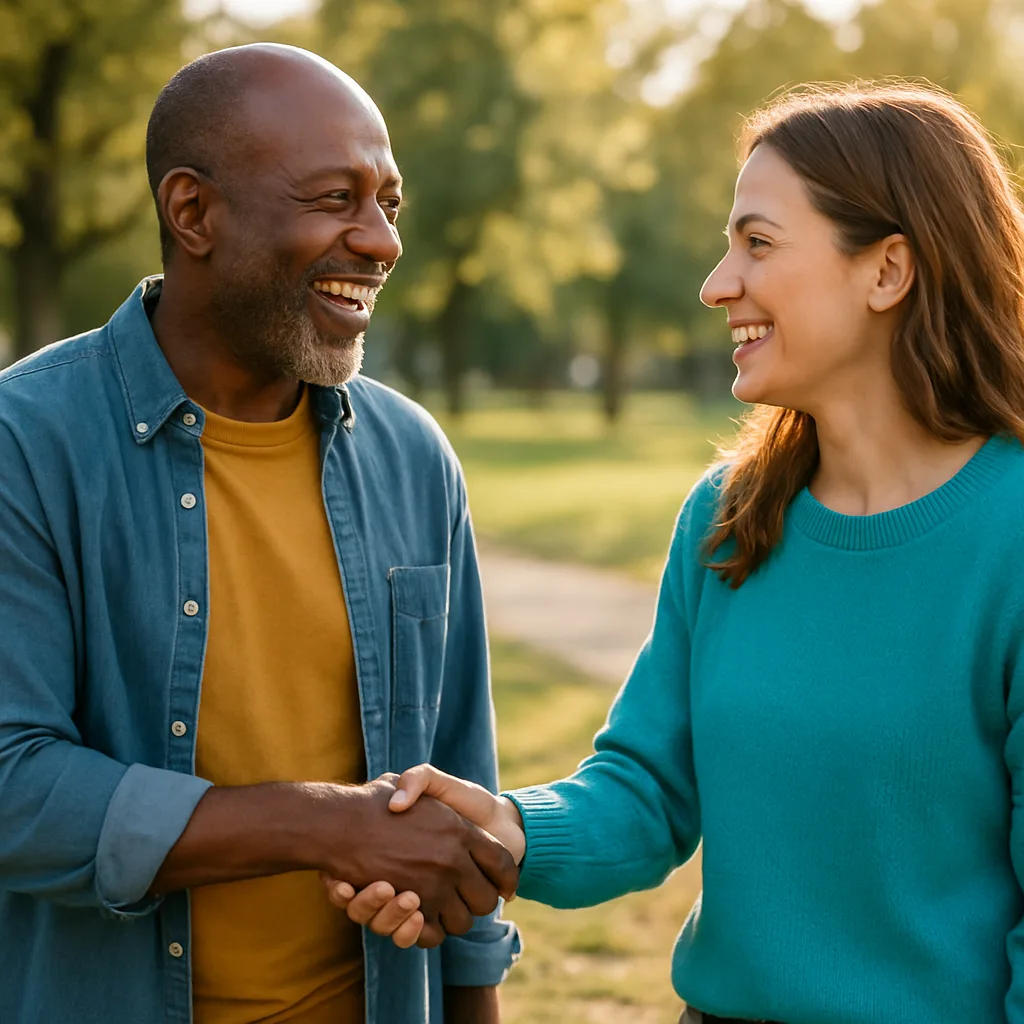 Two people meeting at a local park — genuinely local Cumbria dating